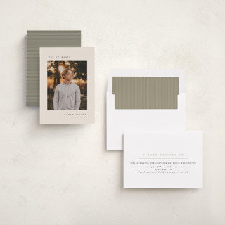 This is a sand graduation announcements with standard by Pippa Shaw called visionary printing on recycled smooth signature in standard