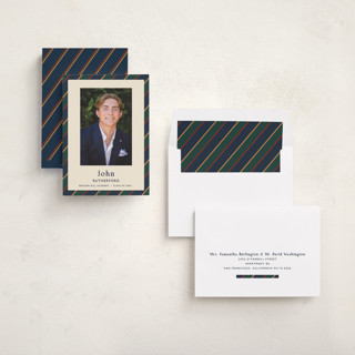 This is a navy graduation announcements with standard by Sarah Rosenthal called belmont printing on recycled smooth signature in standard