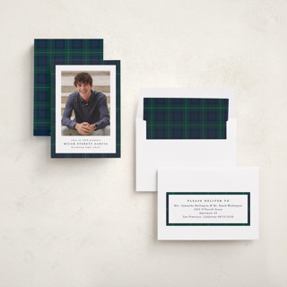 This is a academy graduation announcements with standard by Lea Delaveris called preppy plaid printing on recycled smooth signature in standard