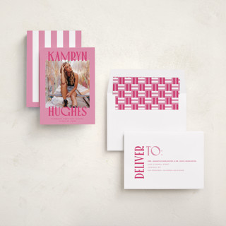 This is a bubblegum graduation announcements with standard by Erin German called kamryn printing on recycled smooth signature in standard