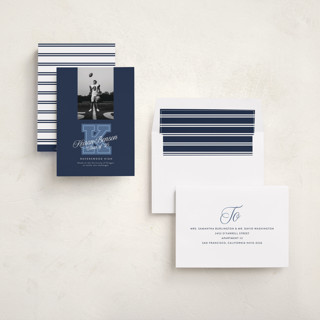 This is a nightshade graduation announcements with standard by Leia Matt called varsity initial printing on recycled smooth signature in standard
