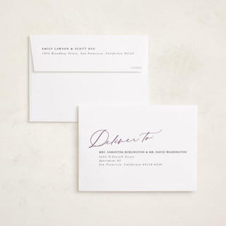 This is a plum graduation announcements with standard by Kamala Nahas called minimal script printing on recycled smooth signature in standard