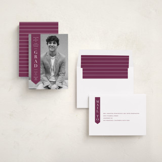 This is a maroon graduation announcements with standard by Lauren Chism called classic sash printing on recycled smooth signature in standard