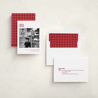 This is a crimson graduation announcements with standard by Olivia Raufman called fourth quarter printing on recycled smooth signature in standard