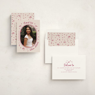 This is a raspberry graduation announcements with standard by Ashley Iwafuchi called illustrated grad printing on recycled smooth signature in standard