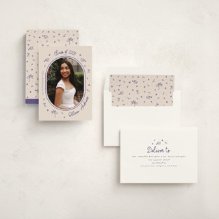 This is a orchid graduation announcements with standard by Ashley Iwafuchi called illustrated grad printing on recycled smooth signature in standard