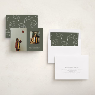 This is a sage graduation announcements with standard by Joyce Pinheiro called go far printing on recycled smooth signature in standard