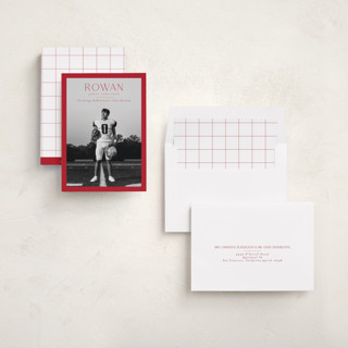 This is a ruby graduation announcements with standard by Deynaaz Daraei called balzac printing on recycled smooth signature in standard