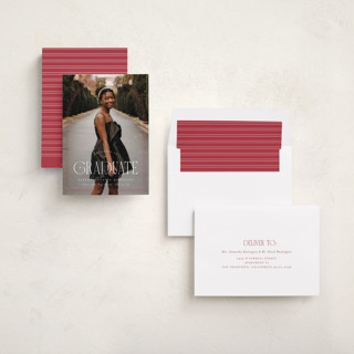 This is a crimson graduation announcements with standard by Carmia Jordaan called brilliant day printing on recycled smooth signature in standard