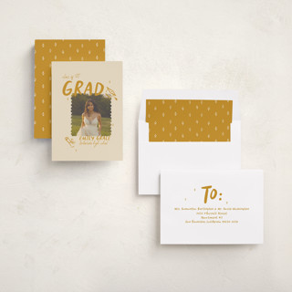 This is a mustard graduation announcements with standard by Vera Lim called playful printing on recycled smooth signature in standard