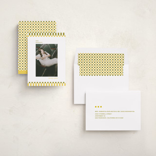 This is a lemondrop graduation announcements with standard by Rachel Cassel called checked out printing on recycled smooth signature in standard