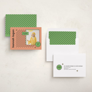 This is a peach graduation announcements with standard by Chryssi Tsoupanarias called fun grad printing on recycled smooth signature in standard