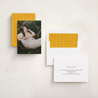 This is a golden graduation announcements with standard by Meggy Masters called focus printing on recycled smooth signature in standard