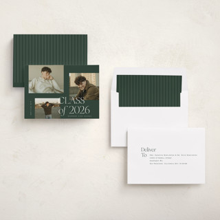 This is a forest graduation announcements with standard by Kelly Schmidt called troi printing on recycled smooth signature in standard