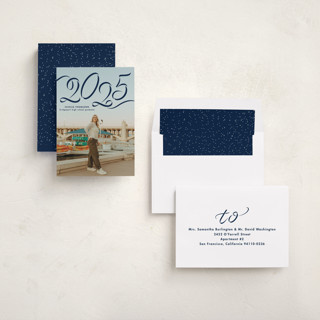 This is a denim graduation announcements with standard by Lea Delaveris called ribbon printing on recycled smooth signature in standard