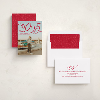 This is a crimson graduation announcements with standard by Lea Delaveris called ribbon printing on recycled smooth signature in standard