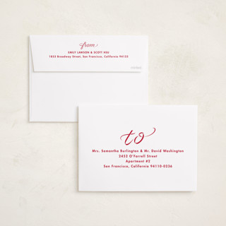 This is a crimson graduation announcements with standard by Lea Delaveris called ribbon printing on recycled smooth signature in standard