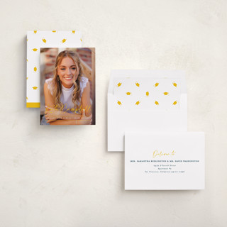 This is a canary graduation announcements with standard by Erica Krystek called signature grad printing on recycled smooth signature in standard