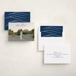 This is a navy graduation announcements with standard by Eric Ransom called high script printing on recycled smooth signature in standard