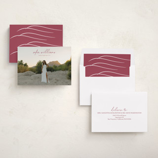 This is a dusty rose graduation announcements with standard by Eric Ransom called high script printing on recycled smooth signature in standard
