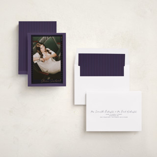 This is a plum graduation announcements with standard by Kamala Nahas called proof sheet printing on recycled smooth signature in standard