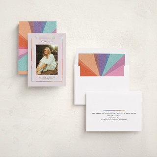This is a petal graduation announcements with standard by Carrie Moradi called candy rainbow printing on recycled smooth signature in standard