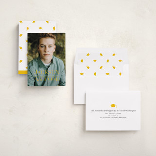 This is a canary graduation announcements with standard by Erica Krystek called classy stack printing on recycled smooth signature in standard