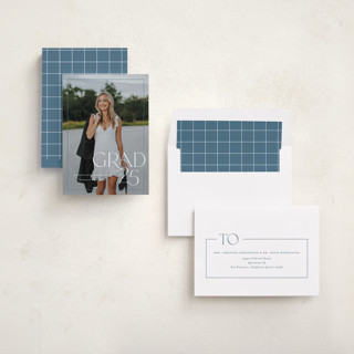 This is a denim graduation announcements with standard by Lauren Chism called broken border printing on recycled smooth signature in standard