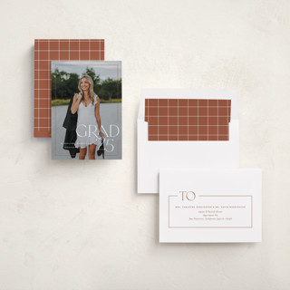 This is a copper graduation announcements with standard by Lauren Chism called broken border printing on recycled smooth signature in standard