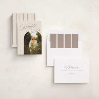 This is a almond graduation announcements with standard by Morgan Kendall called modern curves printing on recycled smooth signature in standard