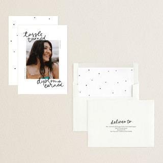 This is a noir graduation announcements with standard by Abbigail Lim called tassel turned, diploma earned printing on recycled smooth signature in standard