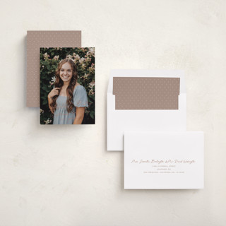 This is a mauve graduation announcements with standard by Sara Hicks Malone called diary printing on recycled smooth signature in standard