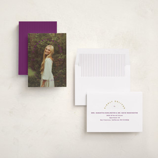 This is a plum graduation announcements with standard by Ellis called circlet printing on recycled smooth signature in standard