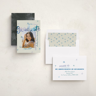 This is a indigo graduation announcements with standard by Stacey Day called marker printing on recycled smooth signature in standard
