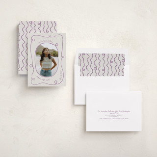 This is a lavender graduation announcements with standard by Kelly Watkins called swirl printing on recycled smooth signature in standard