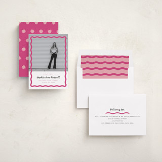 This is a bubblegum graduation announcements with standard by Emily Sabol Goss called wavy border printing on recycled smooth signature in standard