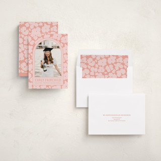 This is a petal graduation announcements with standard by Aubrey Fairchild called pink graduation announcement printing on recycled smooth signature in standard