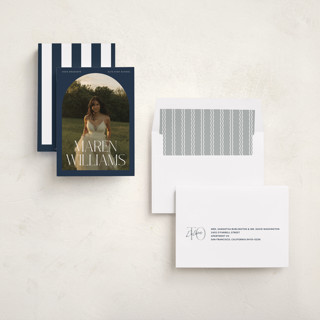 This is a navy graduation announcements with standard by Robert and Stella called in vogue printing on recycled smooth signature in standard