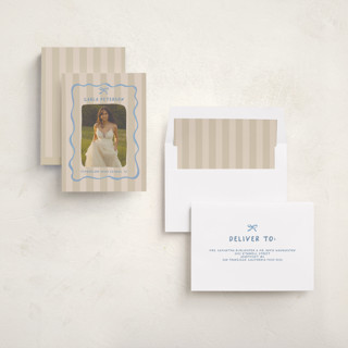 This is a blueberry meringue graduation announcements with standard by Vera Lim called whimsical stripes printing on recycled smooth signature in standard