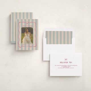This is a berry cream graduation announcements with standard by Vera Lim called whimsical stripes printing on recycled smooth signature in standard