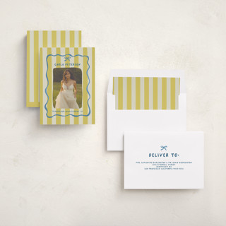 This is a lemon berry graduation announcements with standard by Vera Lim called whimsical stripes printing on recycled smooth signature in standard