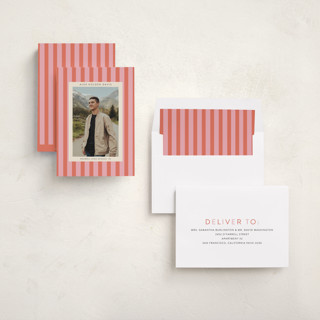 This is a cotton candy graduation announcements with standard by Morgan Kendall called preppy stripes printing on recycled smooth signature in standard