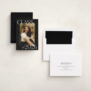 This is a licorice graduation announcements with standard by Jessica Williams called scholarly surround printing on recycled smooth signature in standard