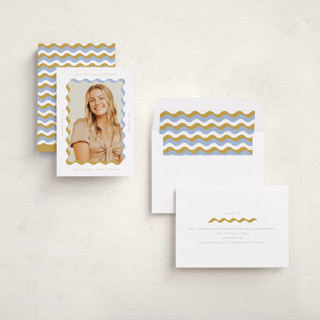 This is a aqua graduation announcements with standard by Baumbirdy called wavy frame printing on recycled smooth signature in standard