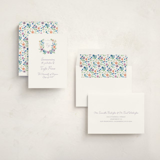 This is a lavender graduation announcements with standard by Cass Loh called wildflowers crest printing on signature in standard