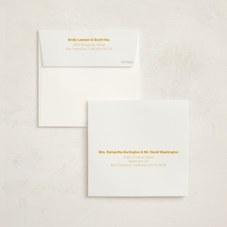This is a goldenrod graduation announcements with standard by Cleghorn Creative called be there or be square printing on signature in standard
