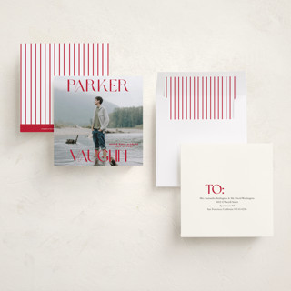 This is a cardinal graduation announcements with standard by Angela Thompson called grad squary printing on recycled smooth signature in standard