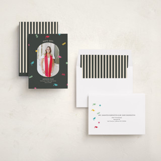 This is a charcoal graduation announcements with standard by Megan Cash called confetti drop printing on recycled smooth signature in standard