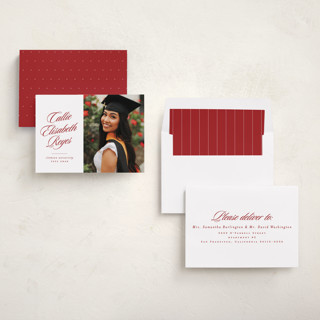This is a scarlet graduation announcements with standard by Lea Delaveris called most classic printing on recycled smooth signature in standard