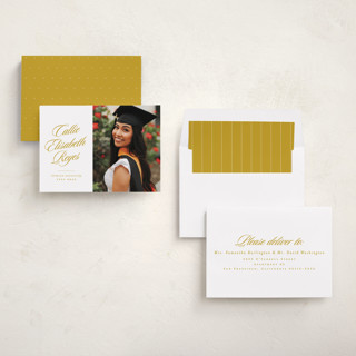 This is a maize graduation announcements with standard by Lea Delaveris called most classic printing on recycled smooth signature in standard
